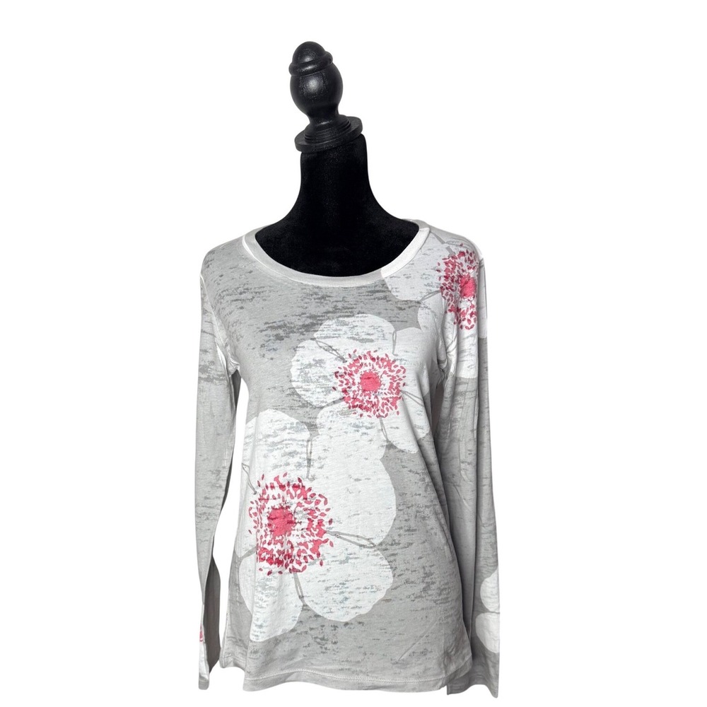 Whimsy Rose Burnout Floral Poppy Top Womens XS Artsy Lagenlook Distressed Tee